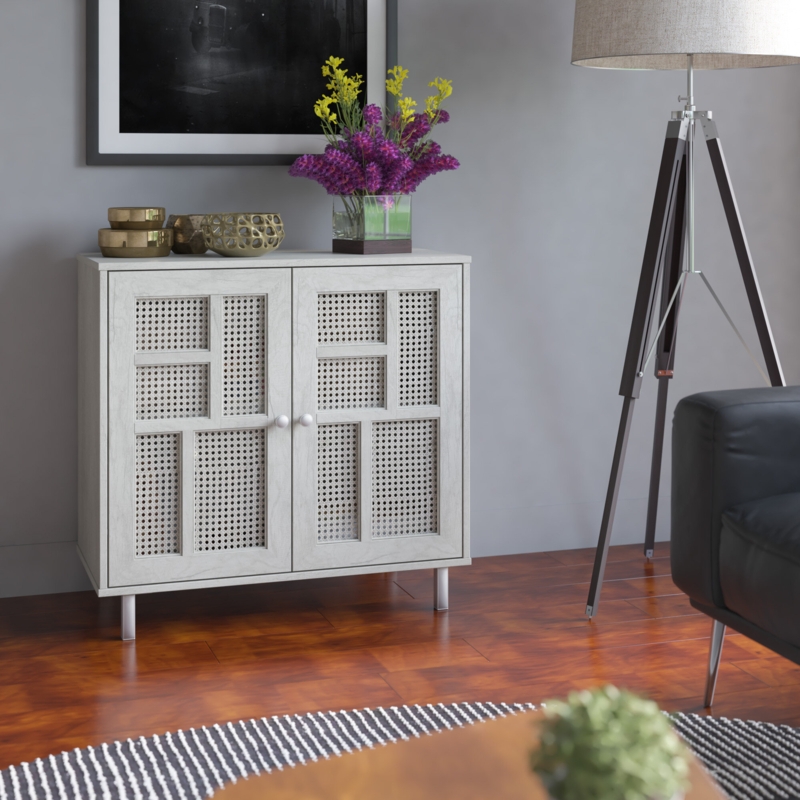 Woven Cane Accent Cabinet with Adjustable Shelf