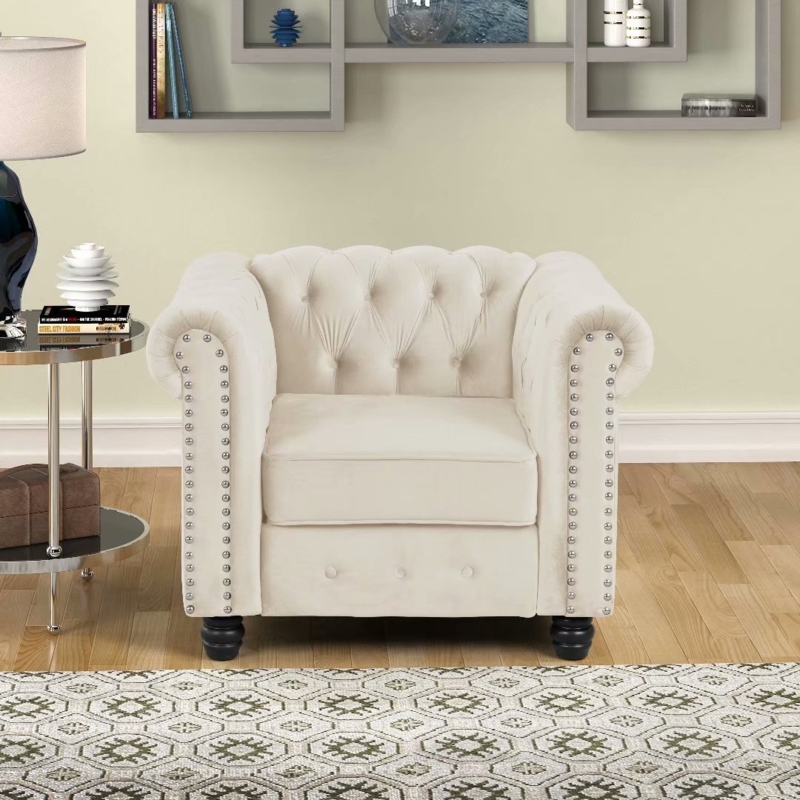Upholstered Armchair with Deep Button Tufting