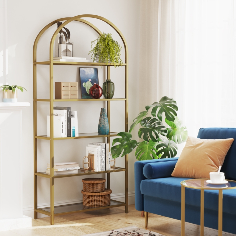 Arched Etagere Bookcase with Glass Shelves