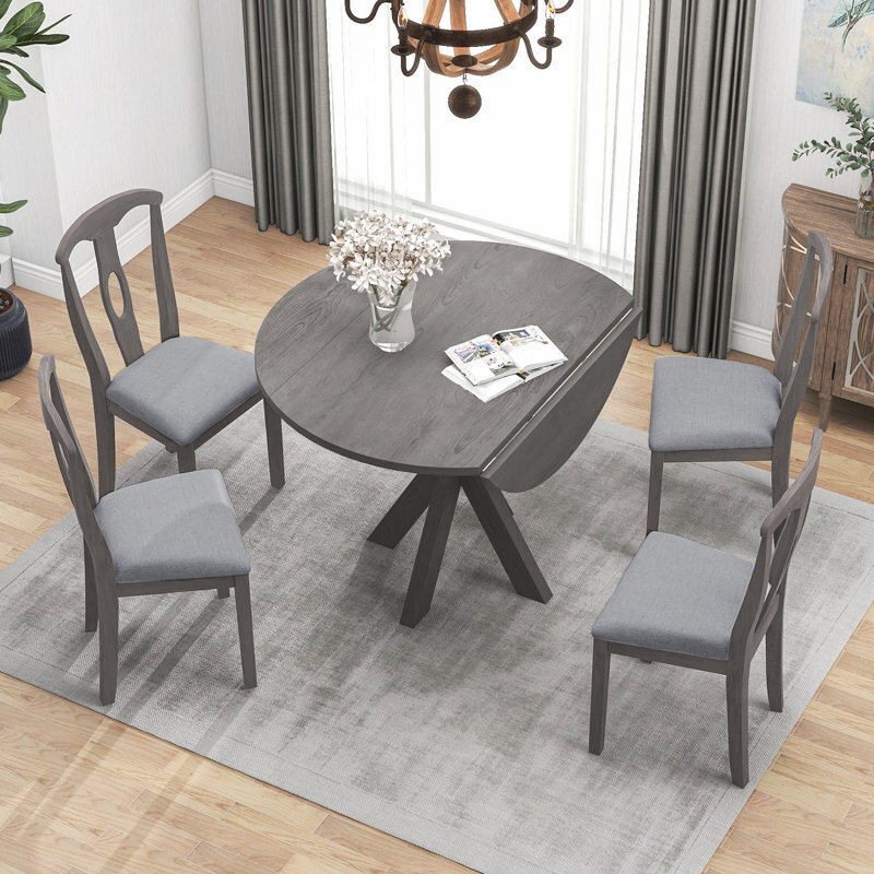 Aged Gray Round Dining Table Set