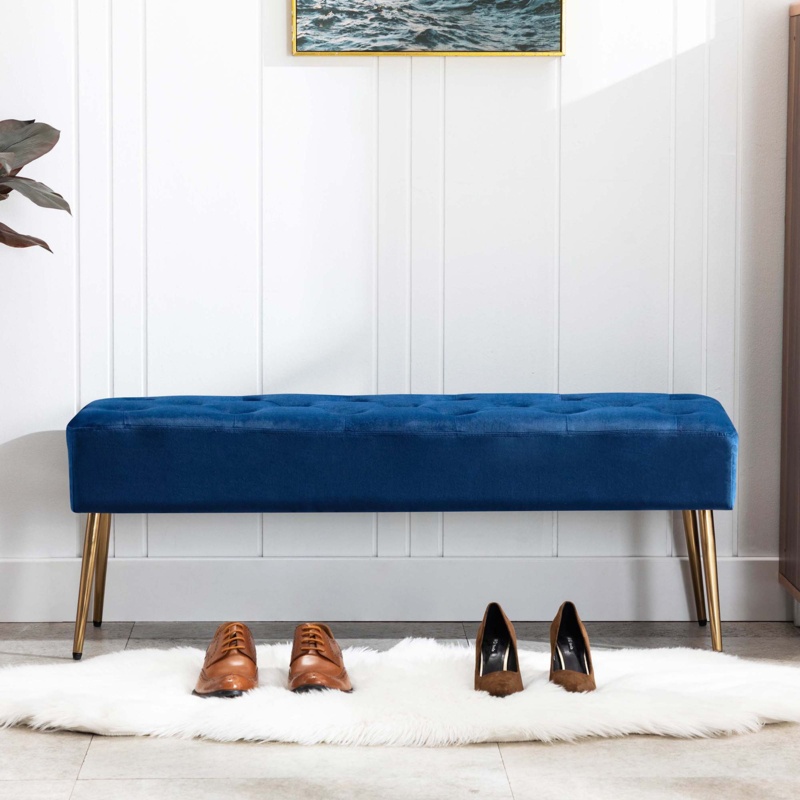 Vintage Upholstered Bench with Golden Legs