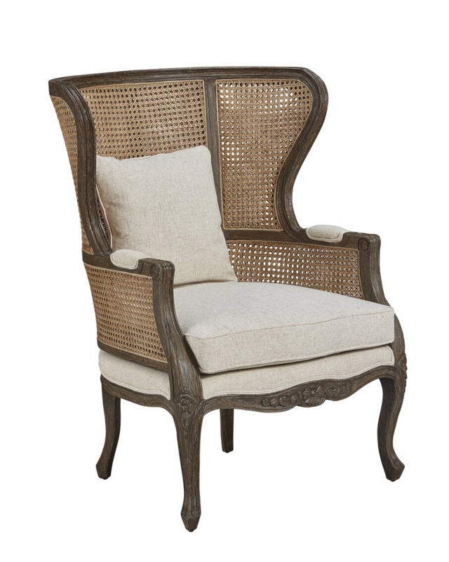 Grayed Wood Bergere Chair with Natural Rattan
