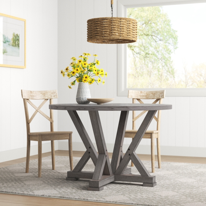 Round Trestle Dining Table in Harbor Gray