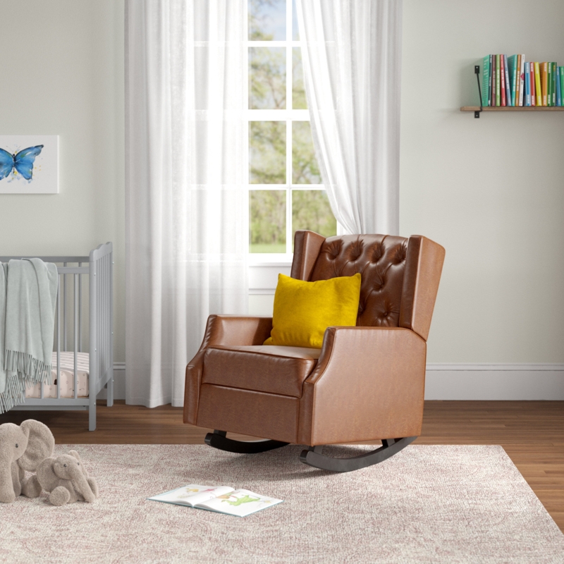 Wingback Rocking Armchair with Tufted Backrest
