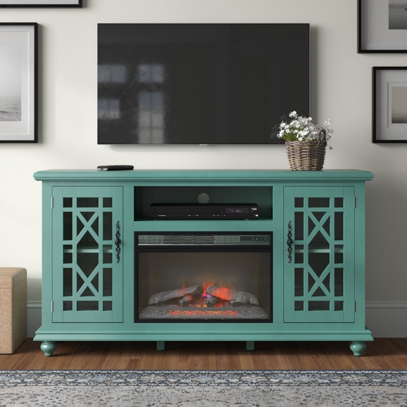 Teal TV Stand with Electric Fireplace