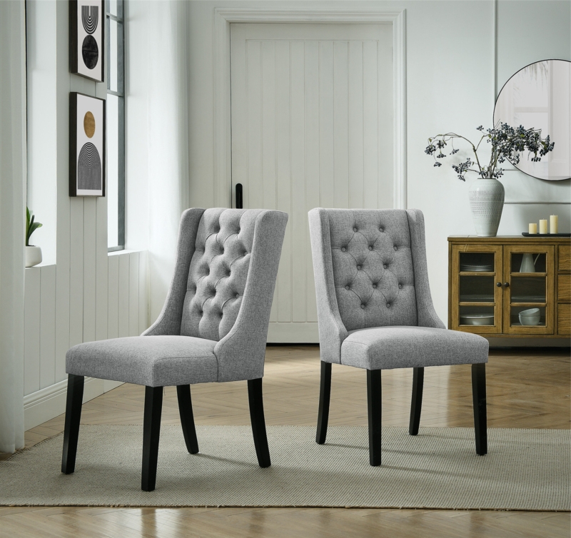 Tufted Dining Chairs with Solid Wood Legs