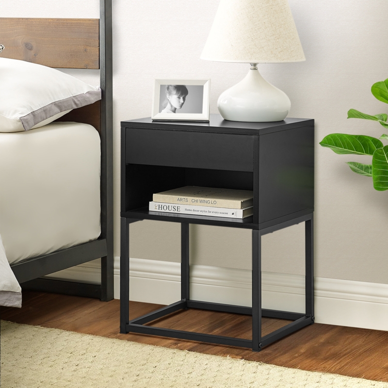 Modern Nightstand with Drawer and Open Shelf