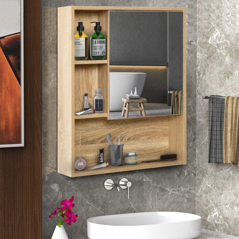 Wooden Bathroom Cabinet with Mirror Door