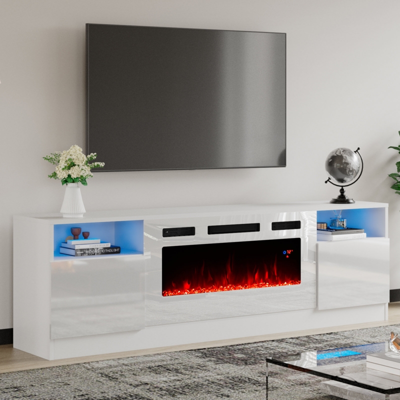 Wide Electric Fireplace TV Stand with LED Lights