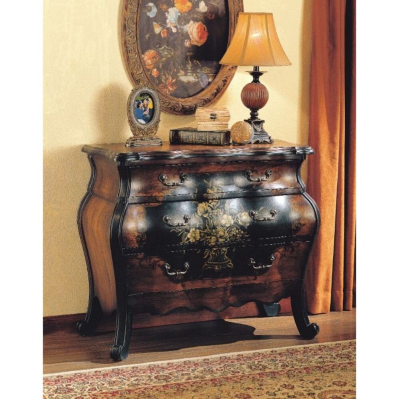 Hand-Painted Floral Chest with Three Drawers