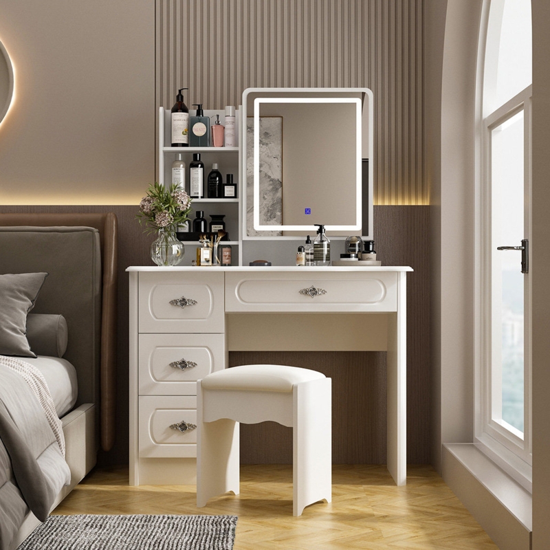 Modern Dressing Table with LED Mirror and Storage