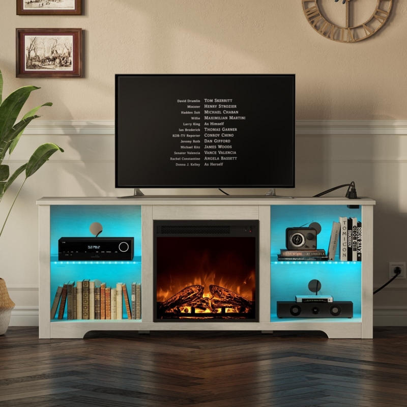 Fireplace TV Stand with Shelves