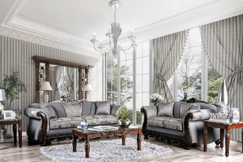 Traditional Ornate Sofa with Wood Trim