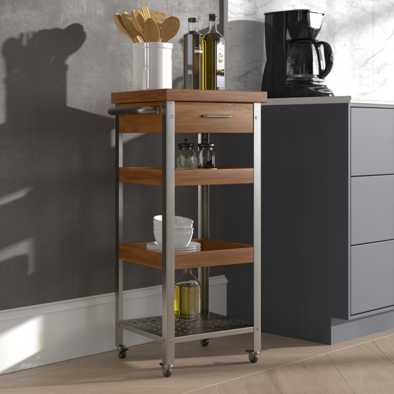 Bamboo & Stainless Steel Kitchen Cart Tower