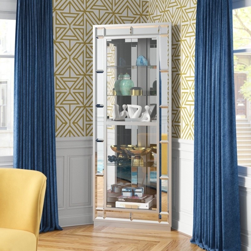Aldo 31'' Wide Mirrored Back Curio Cabinet with Lighting