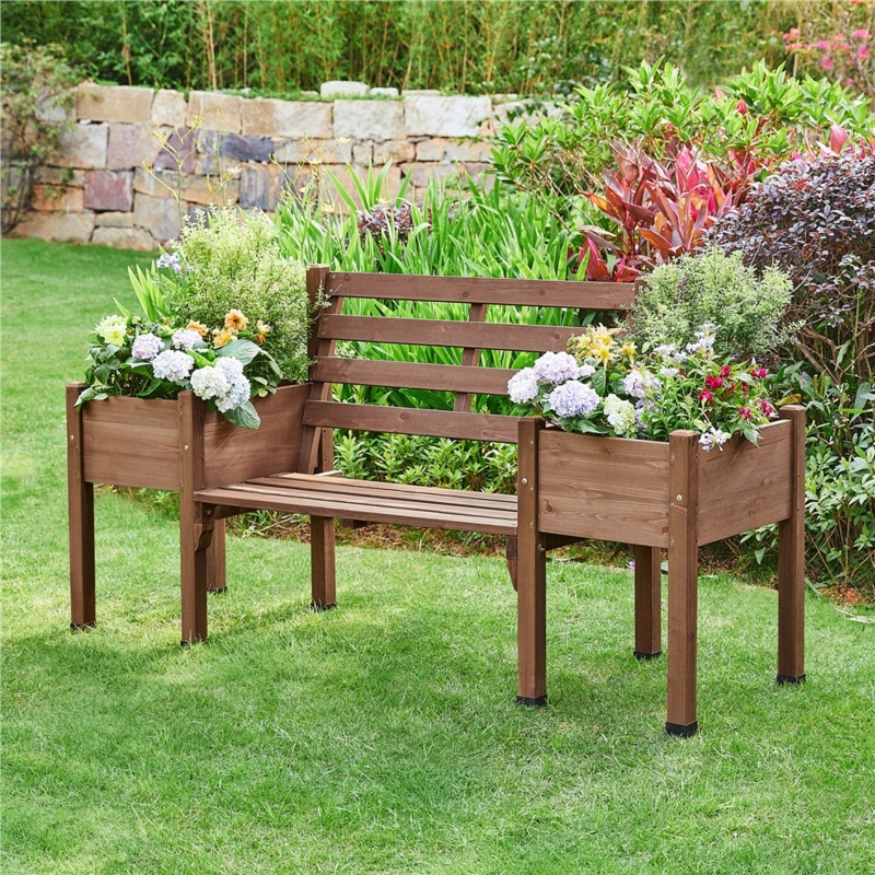 Outdoor Loveseat Bench with Square Planters