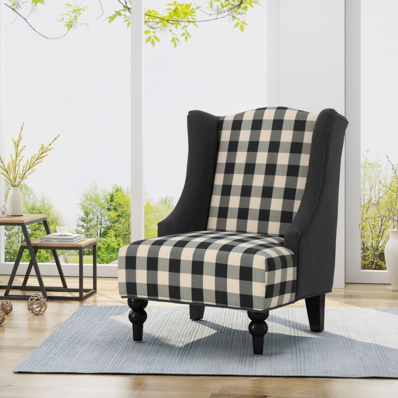 Contemporary Upholstered Wingback Club Chair