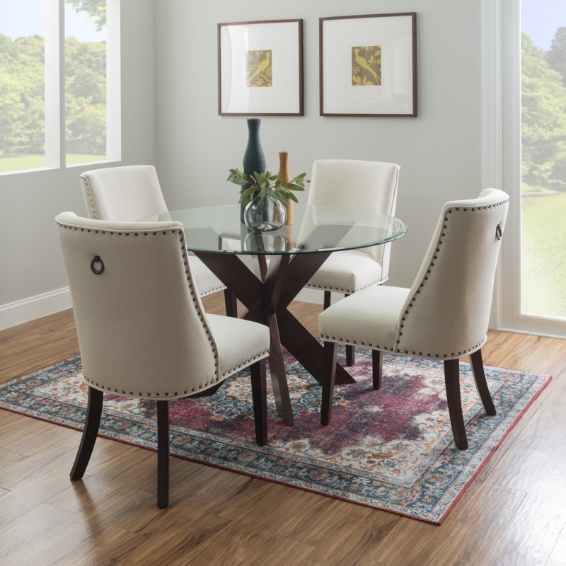 Contemporary 5-Piece Dining Set with Round Glass Table