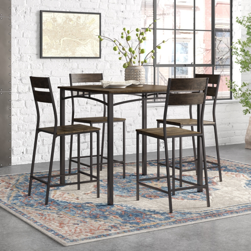 5-Piece Minimalist Dining Set with Counter-Height Table and Stools