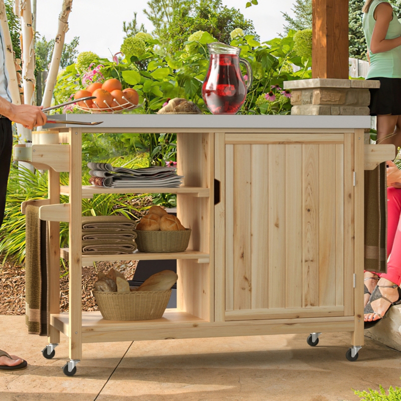 Stainless Steel Patio Bar Cart with Storage