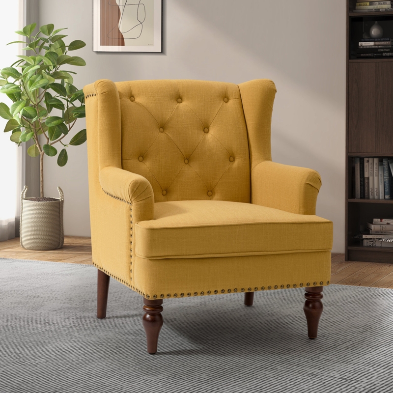 Classic Rolled Arm Armchair with Button Tufting