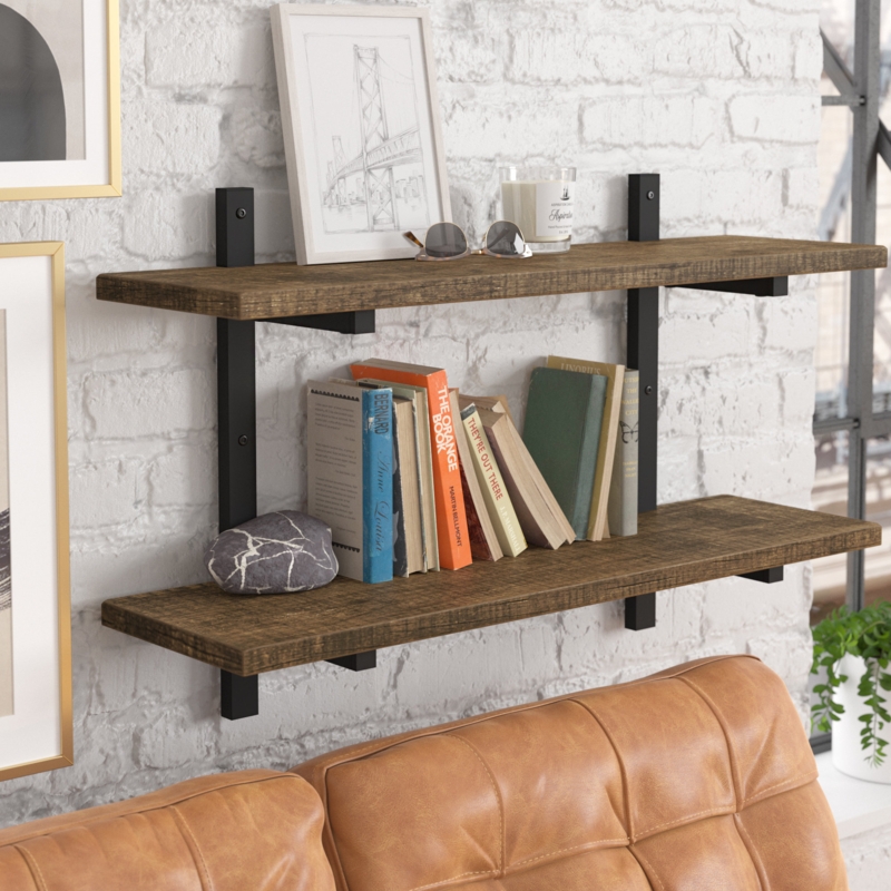 Metal and Wood Wall Shelf with Reclaimed Look