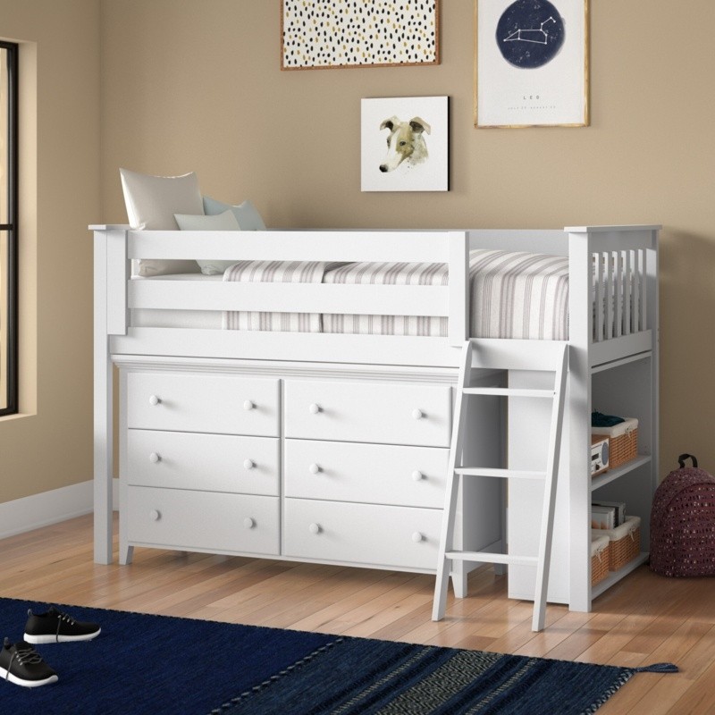Alisi Twin 6 Drawer Solid Wood Loft Bed with Bookcase by Sand & Stable™ Baby & Kids