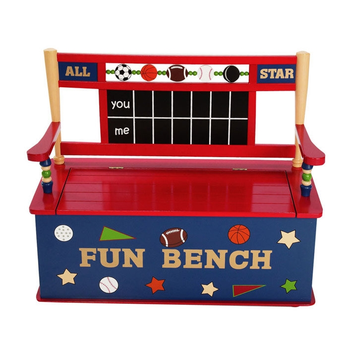 Sports-Themed Toy Box Bench with Chalkboard