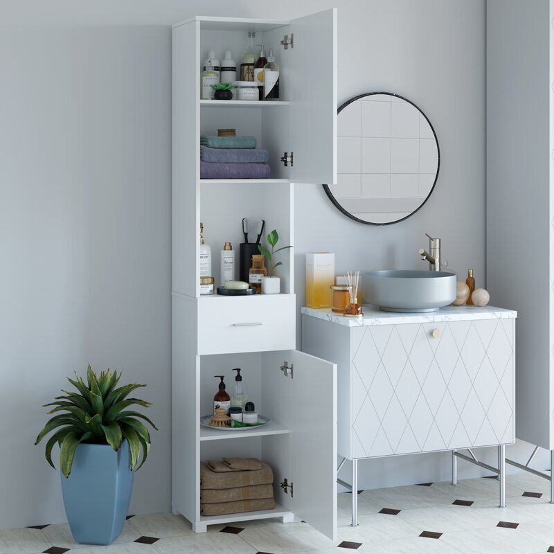 All White Bathroom Tower Cabinet