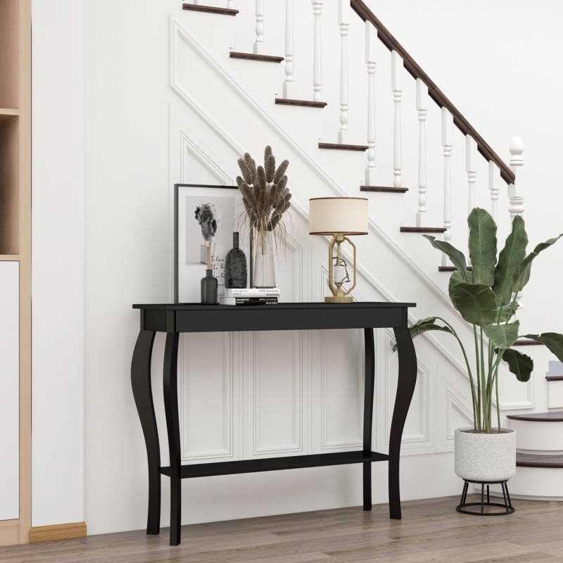 Sleek Console Table with Shelves and Drawer