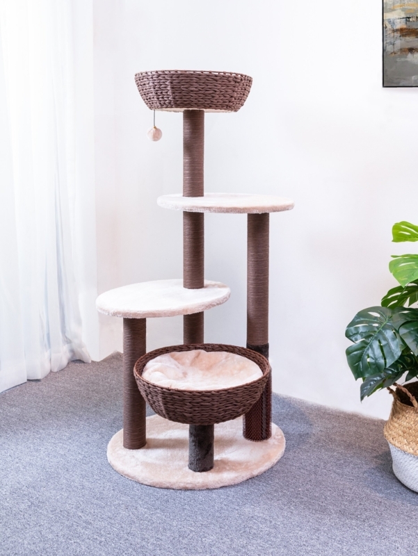 Multi-Activity Cat Tree with Handcrafted Baskets