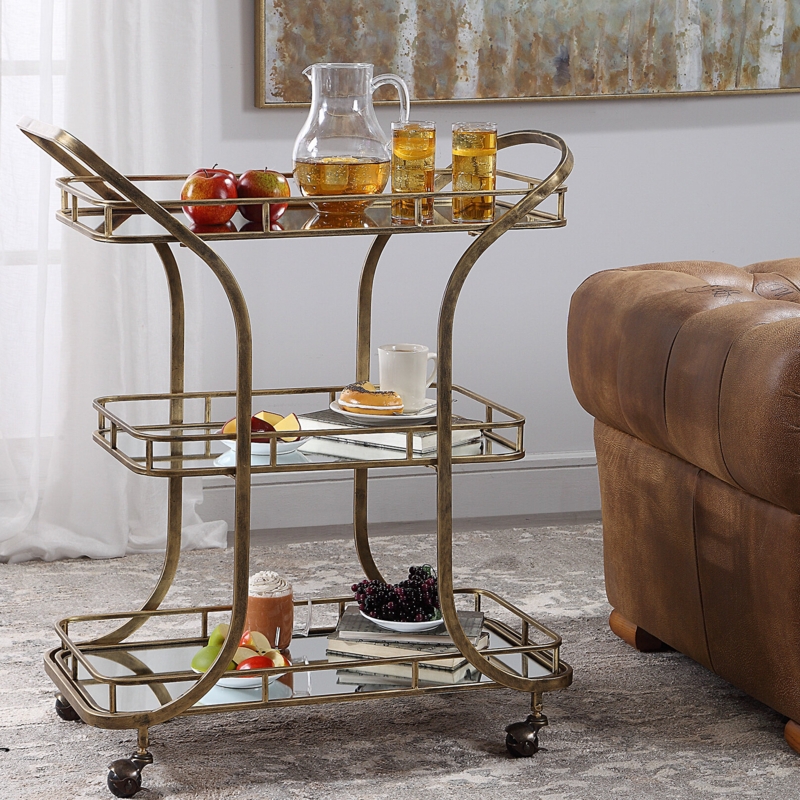 Iron and Mirrored Serving Cart