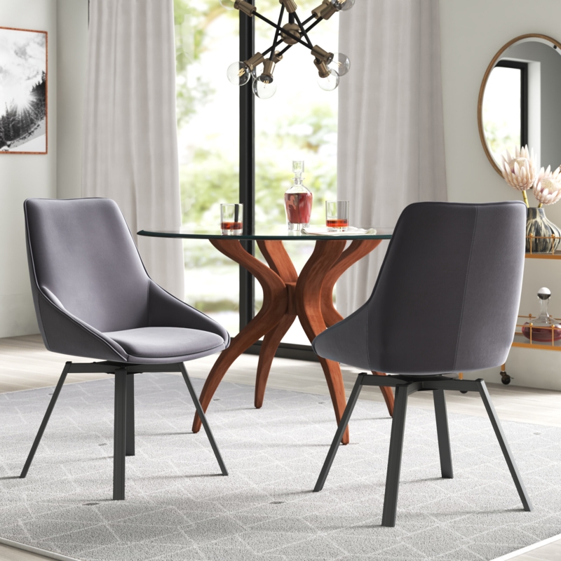 2-Piece Velvet Dining Chairs with Classic Black Legs