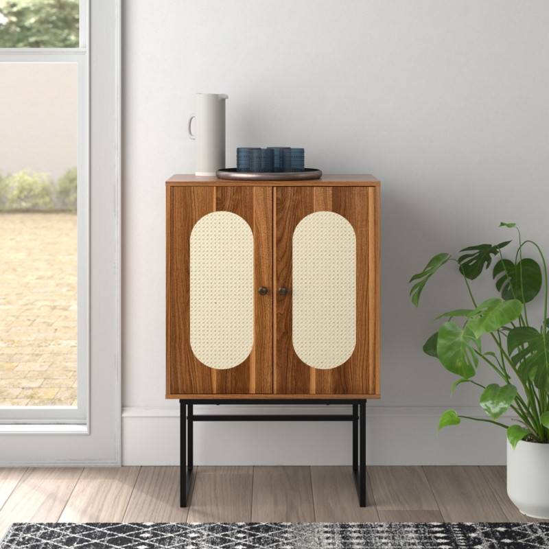 Mixed-Materials Accent Cabinet with Rattan Detailing
