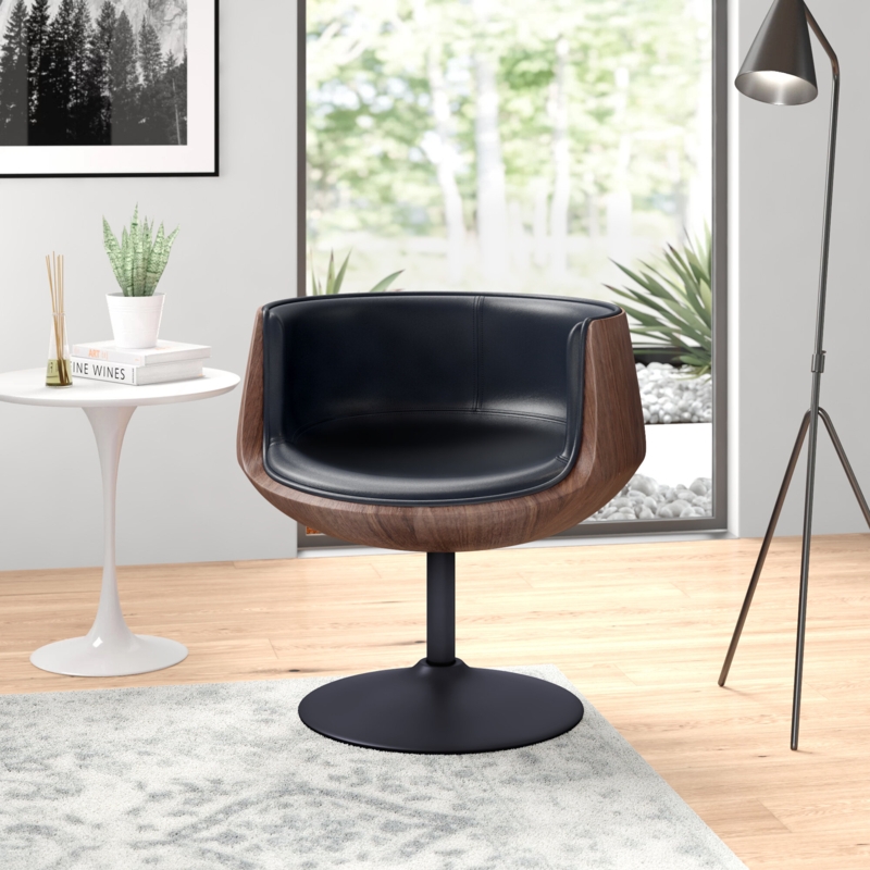 Retro Swivel Bucket Chair with Wood-Like Design
