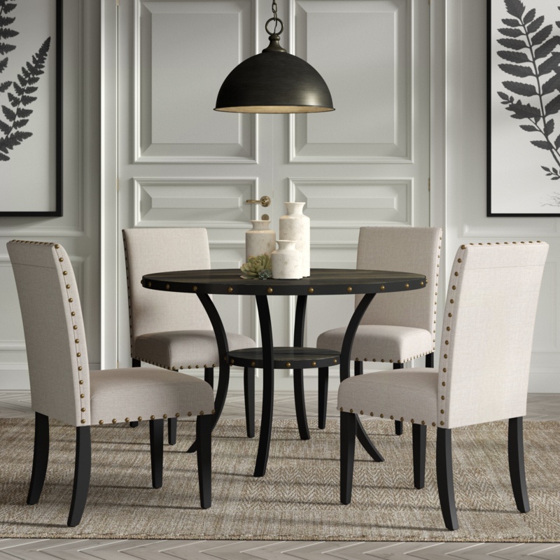 Circular Five-piece Dining Set with Nailhead Accents