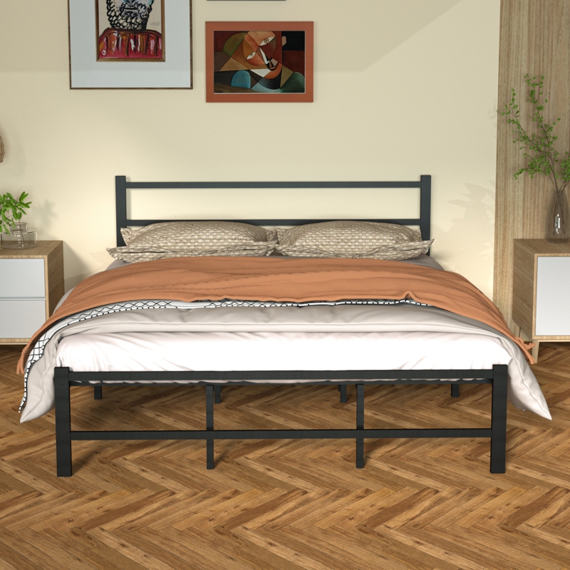 Black Metal Bed Frame with Horizontal Bars