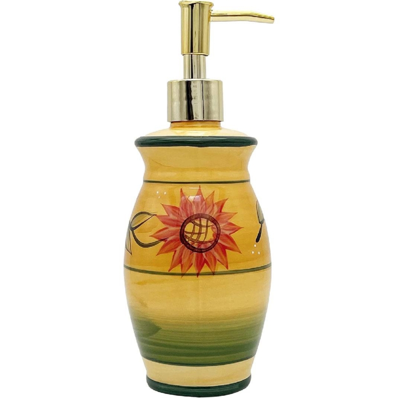 Sunflower Yellow Ceramic Soap Dispenser and Lotion Jar Set