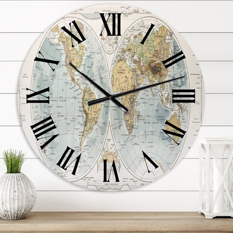 Ancient Map of The World II - Rustic wall clock