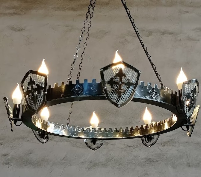 Ancient Medieval Chandelier With Mesh Shields