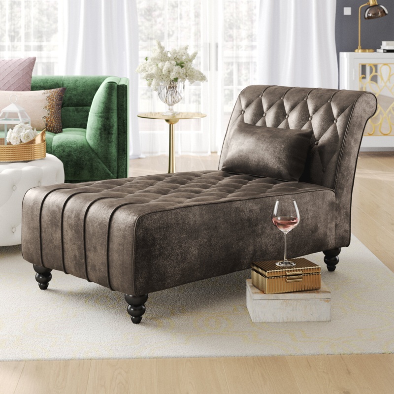 Plush Velvet Chaise Lounge with Scrolled Backrest