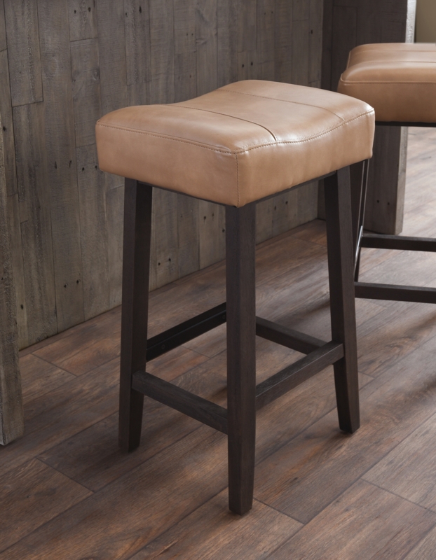 Backless Counter Stool with Vegan Leather Saddle Seat