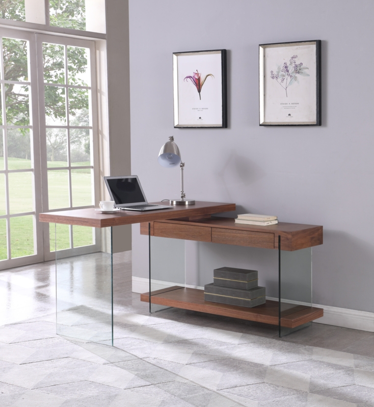 Rotating Modern Desk with Glass and Storage