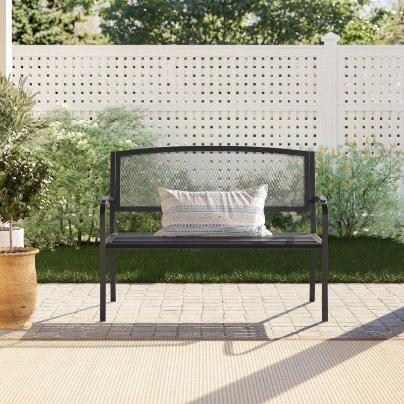 Powder-Coated Garden Bench with Stylish Backrest