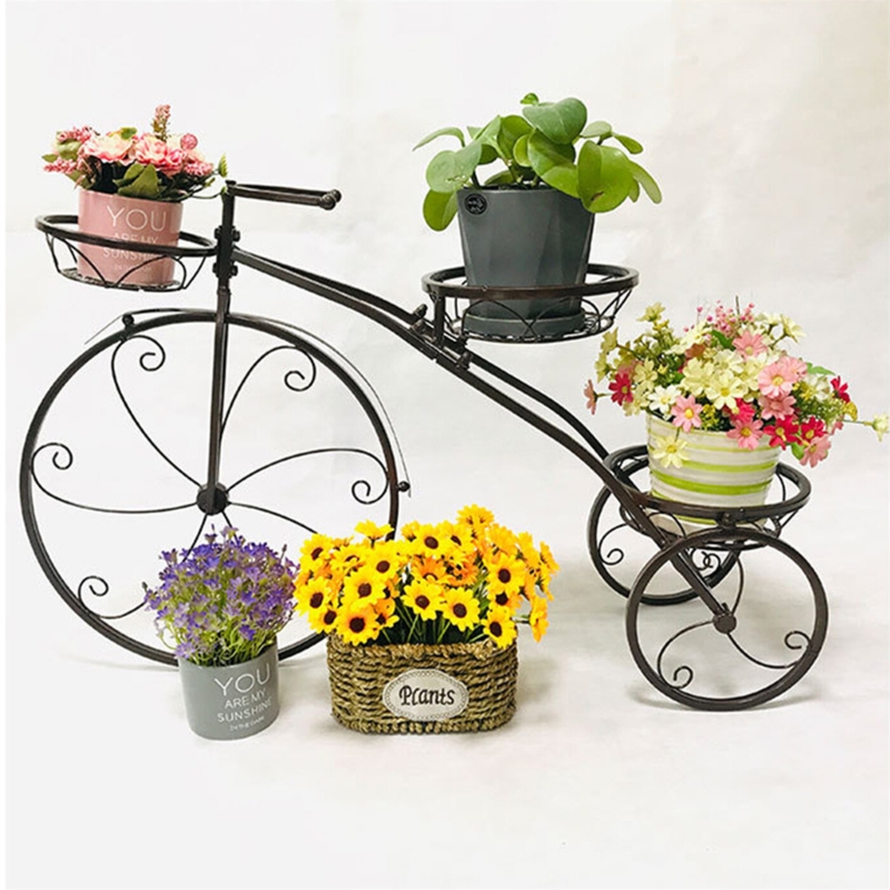 Black Three-Wheeled Bicycle Flower Stand