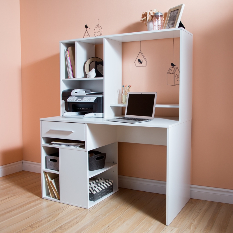 Contemporary Workspace Desk with Hutch and Storage