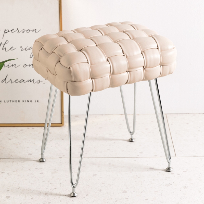 Mixed-Material Accent Stool with Faux Leather