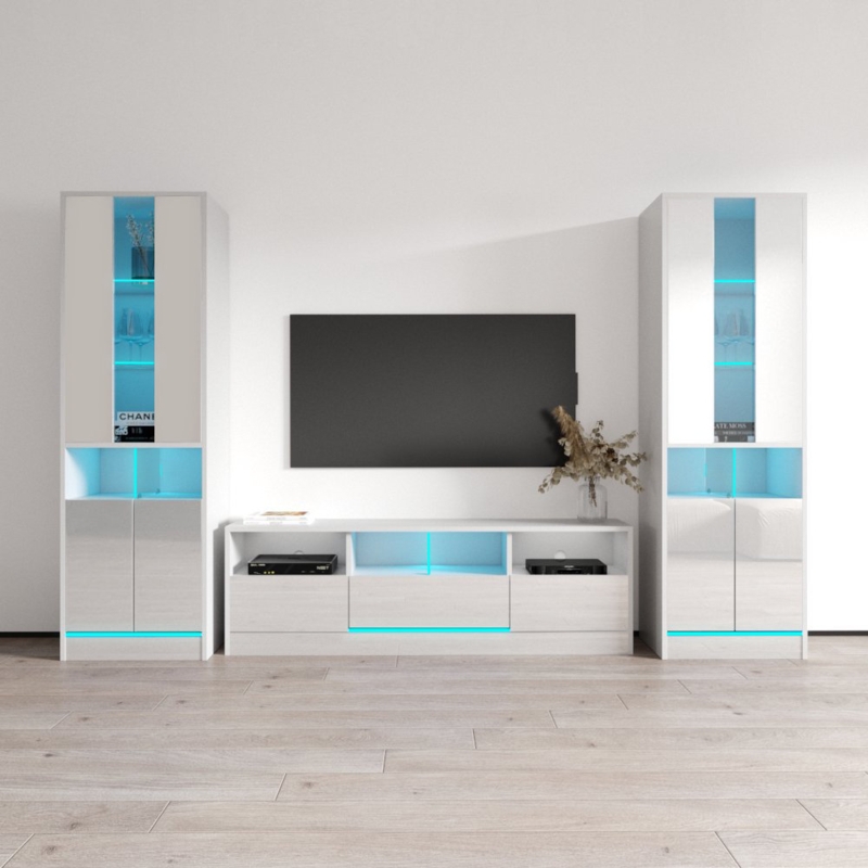 Modern Wall Unit Entertainment Center with LED Lights