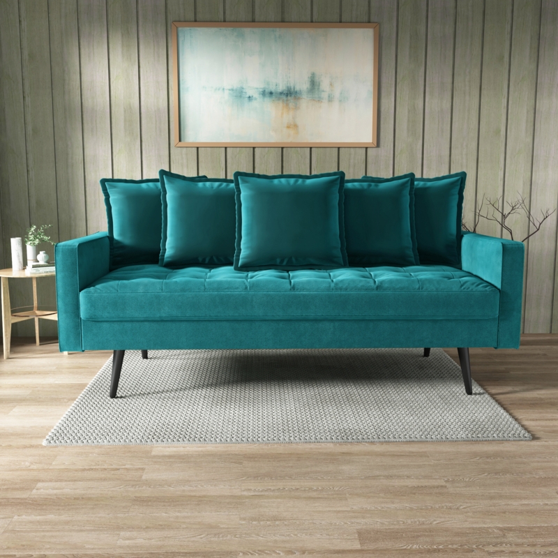 Velvet Upholstered Sofa with Extra Seating