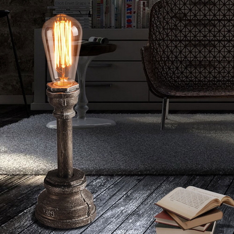 Retro Rust Finished Pipe Table Lamp